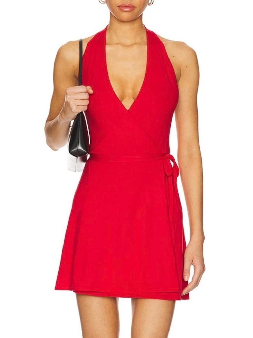Frankie’s Bikinis Evening Halter Wrap Mini Dress Knit